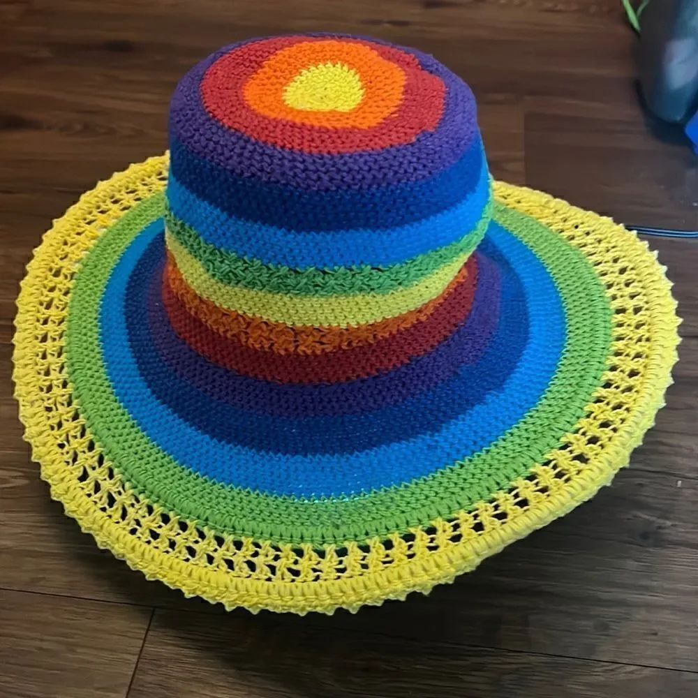 BRAND NEW Hand Knit Crochet Hat - Rainbow - Never Worn